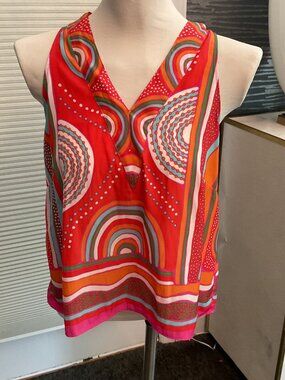 Rose and Olive Orange, Pink & Aqua Abstract Knot-Back Tank Top